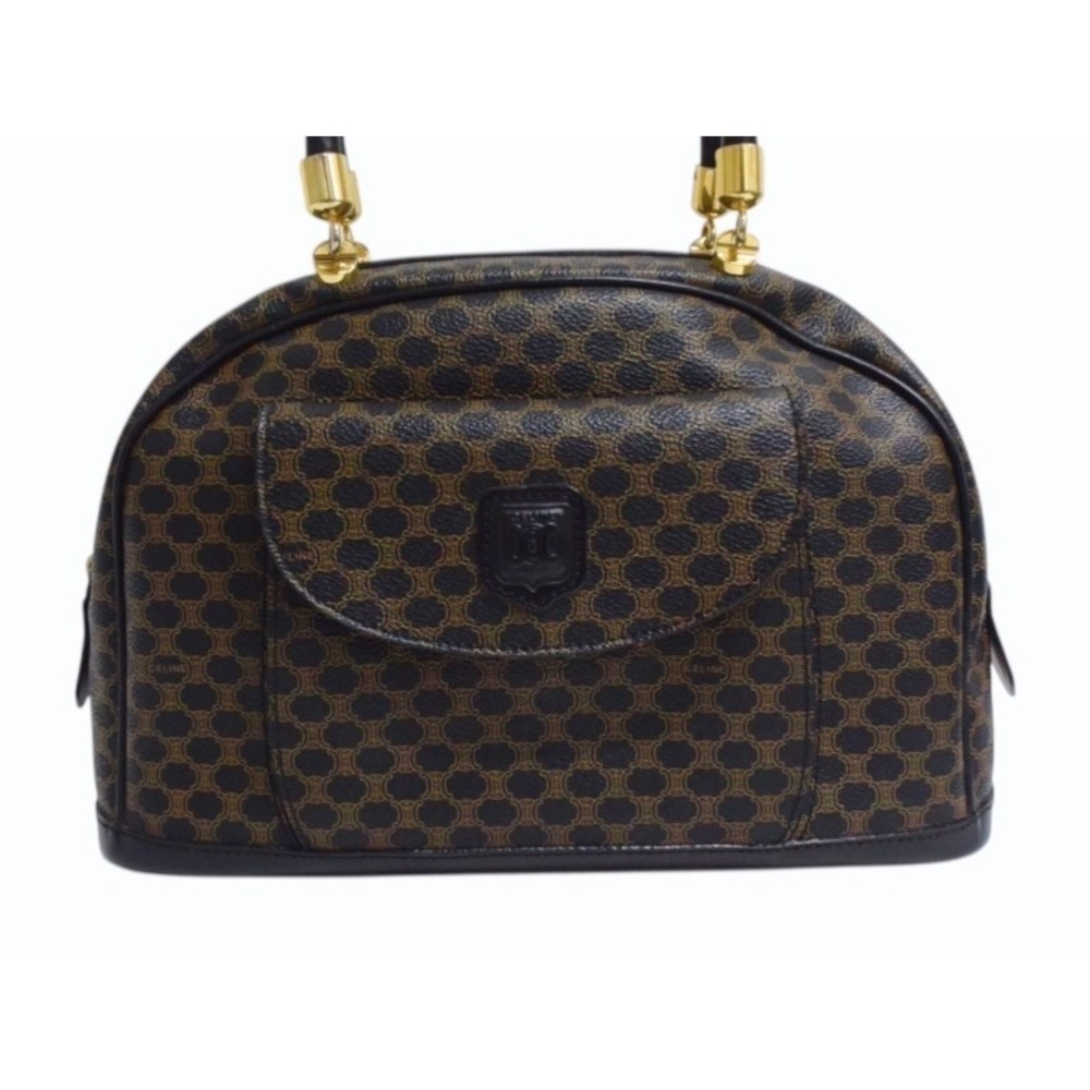 Celine Boston brown Macadam handbag black leather logo bag - Picture 3 of 9